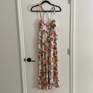 No Boundaries White Tropical Floral Jumpsuit